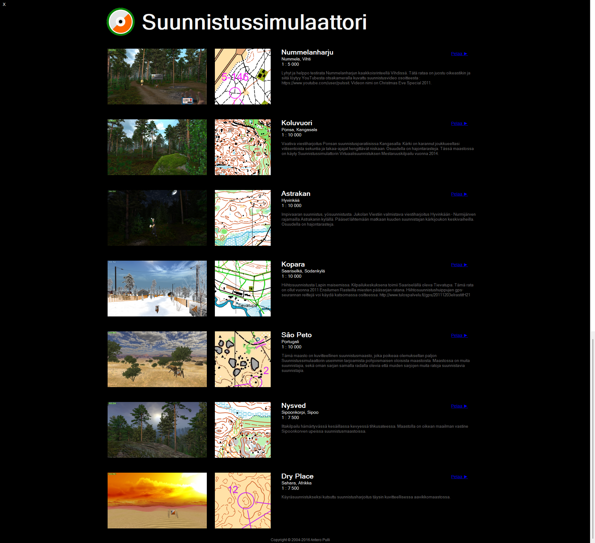 Pelimuseossa olevan version pelattavissa olevat maastot